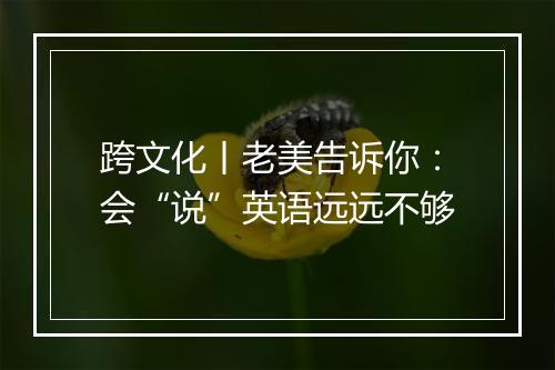 跨文化丨老美告诉你：会“说”英语远远不够