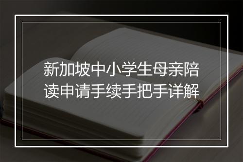 新加坡中小学生母亲陪读申请手续手把手详解