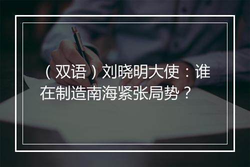 （双语）刘晓明大使：谁在制造南海紧张局势？