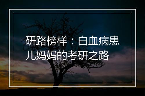 研路榜样：白血病患儿妈妈的考研之路