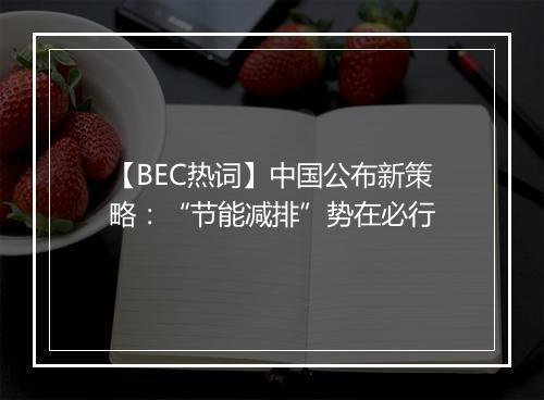 【BEC热词】中国公布新策略：“节能减排”势在必行