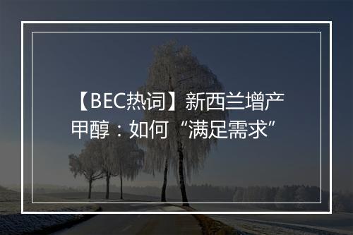 【BEC热词】新西兰增产甲醇：如何“满足需求”