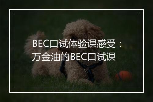 BEC口试体验课感受：万金油的BEC口试课