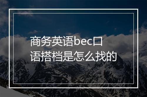 商务英语bec口语搭档是怎么找的