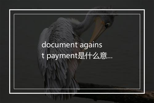 document against payment是什么意思